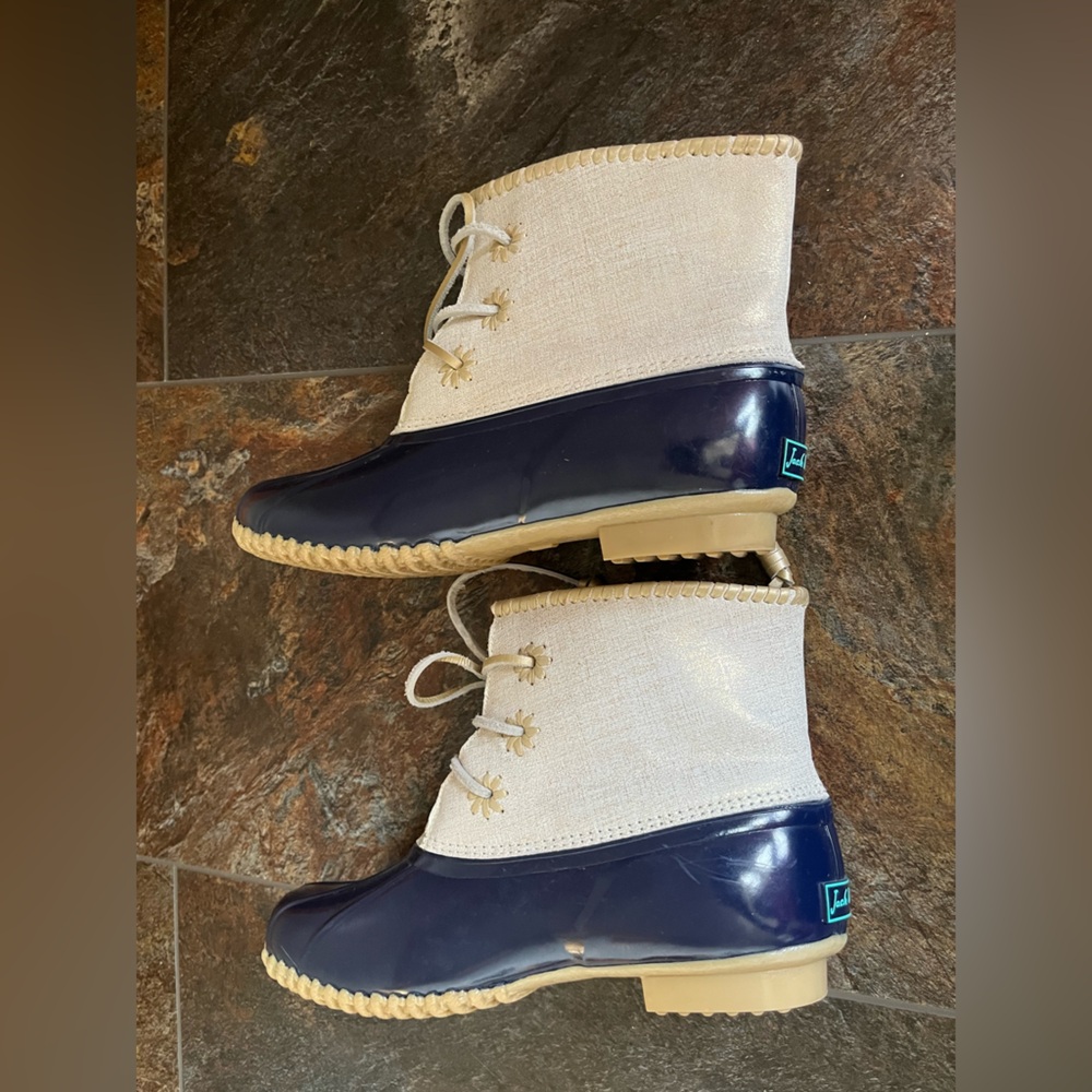 Women’s Jack Rogers Chloe blue & metallic duck waterproof ankle boot. Size 9 - Picture 6 of 14